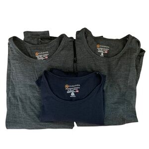 Cloudveil Tops Womens L/XL Gray Navy 100% Merino Wool Base Layer Travel Hiking